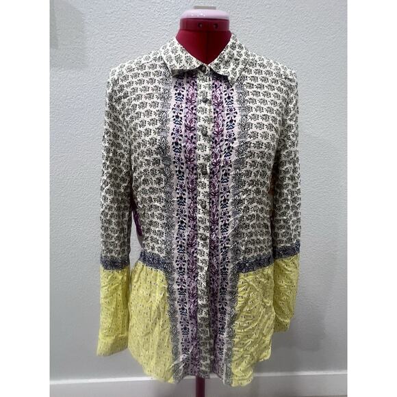 Aratta Silent Journey Mixed Embroidered Print Top size Small - Picture 7 of 8